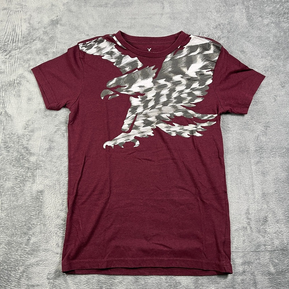 American Eagle Outfitters T Shirt Mens XS Burgundy Graphic Print Short Sleeve